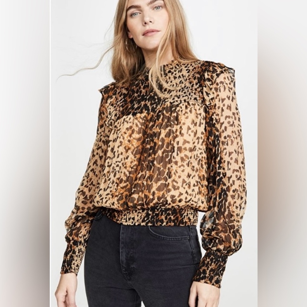 Free People l Roma Black and Gold Leopard Print Blouse - Picture 2 of 8